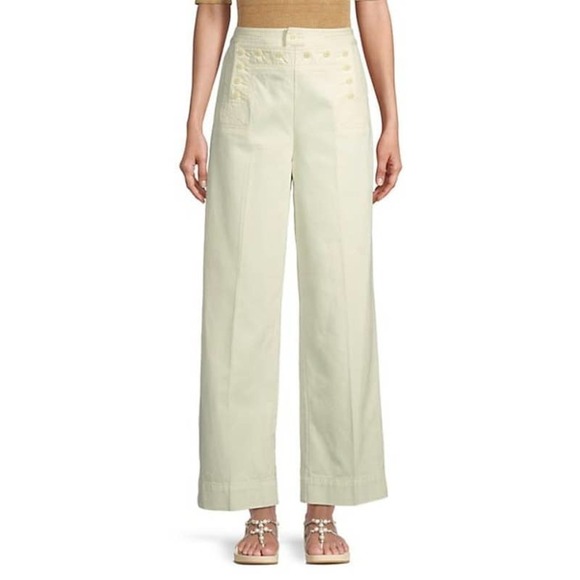 Tory Burch Button Detail Cropped Wide Leg Sailor Pants Size 6 NWOT - Picture 3 of 11